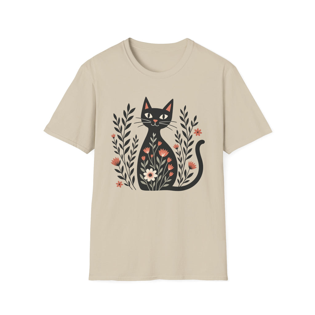 Floral Black Cat T-Shirt
