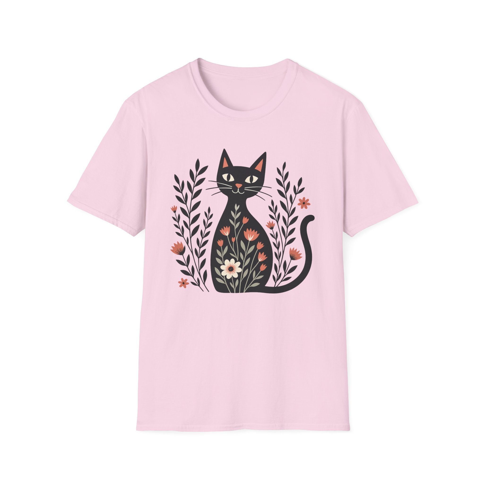 Floral Black Cat T-Shirt