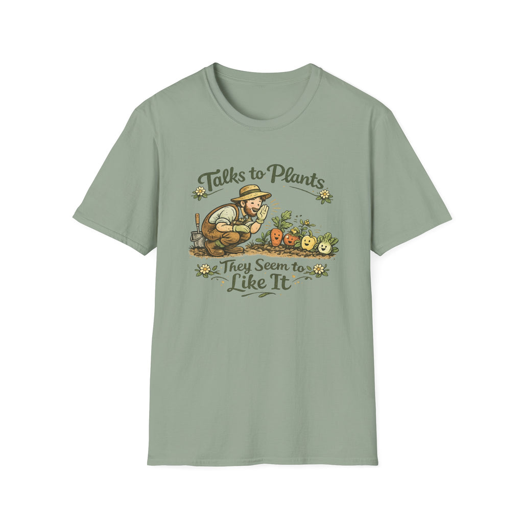Talks to Plants – They Seem to Like It (Male Gardener) T-Shirt