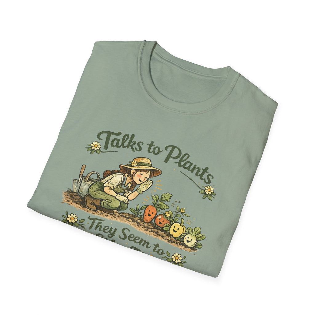 Talks to Plants – They Seem to Like It (Female Gardener) T-Shirt