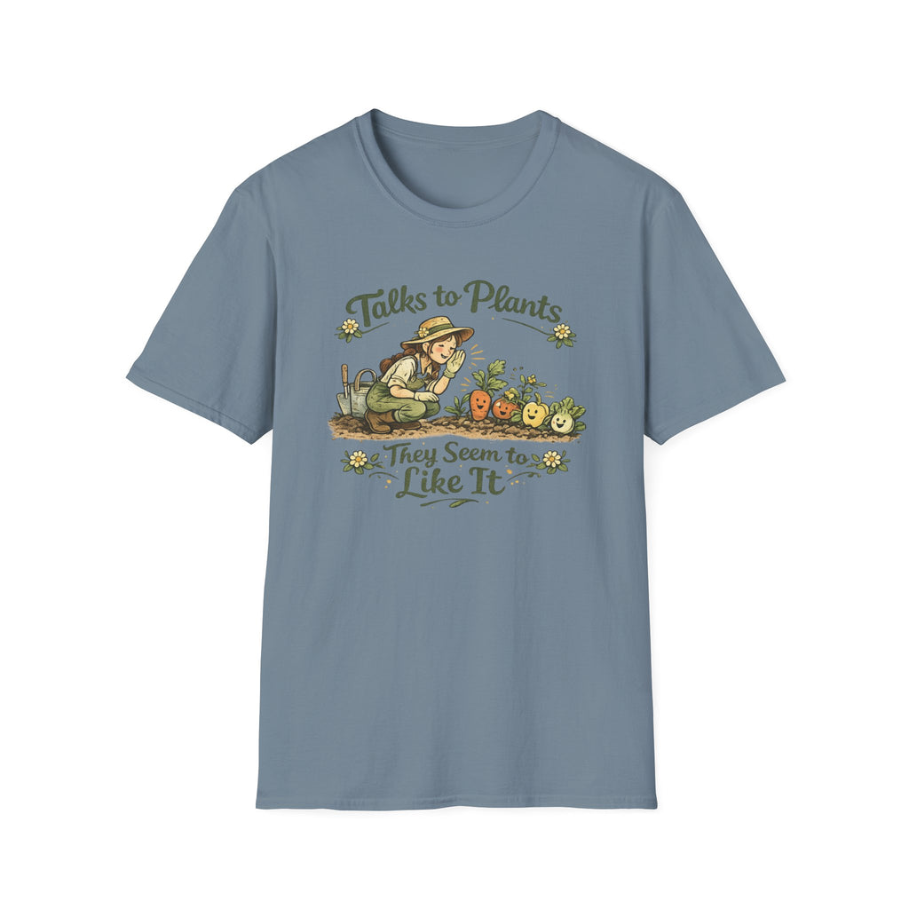 Talks to Plants – They Seem to Like It (Female Gardener) T-Shirt