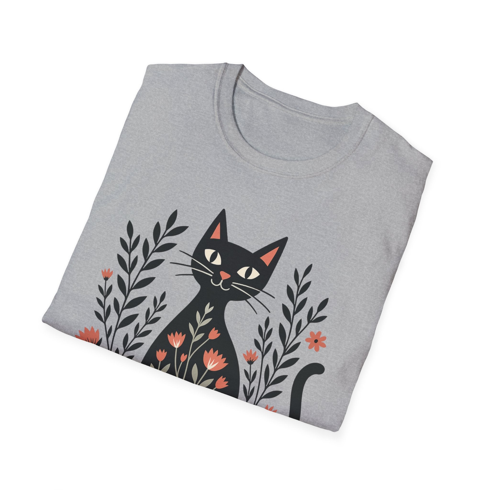 Floral Black Cat T-Shirt