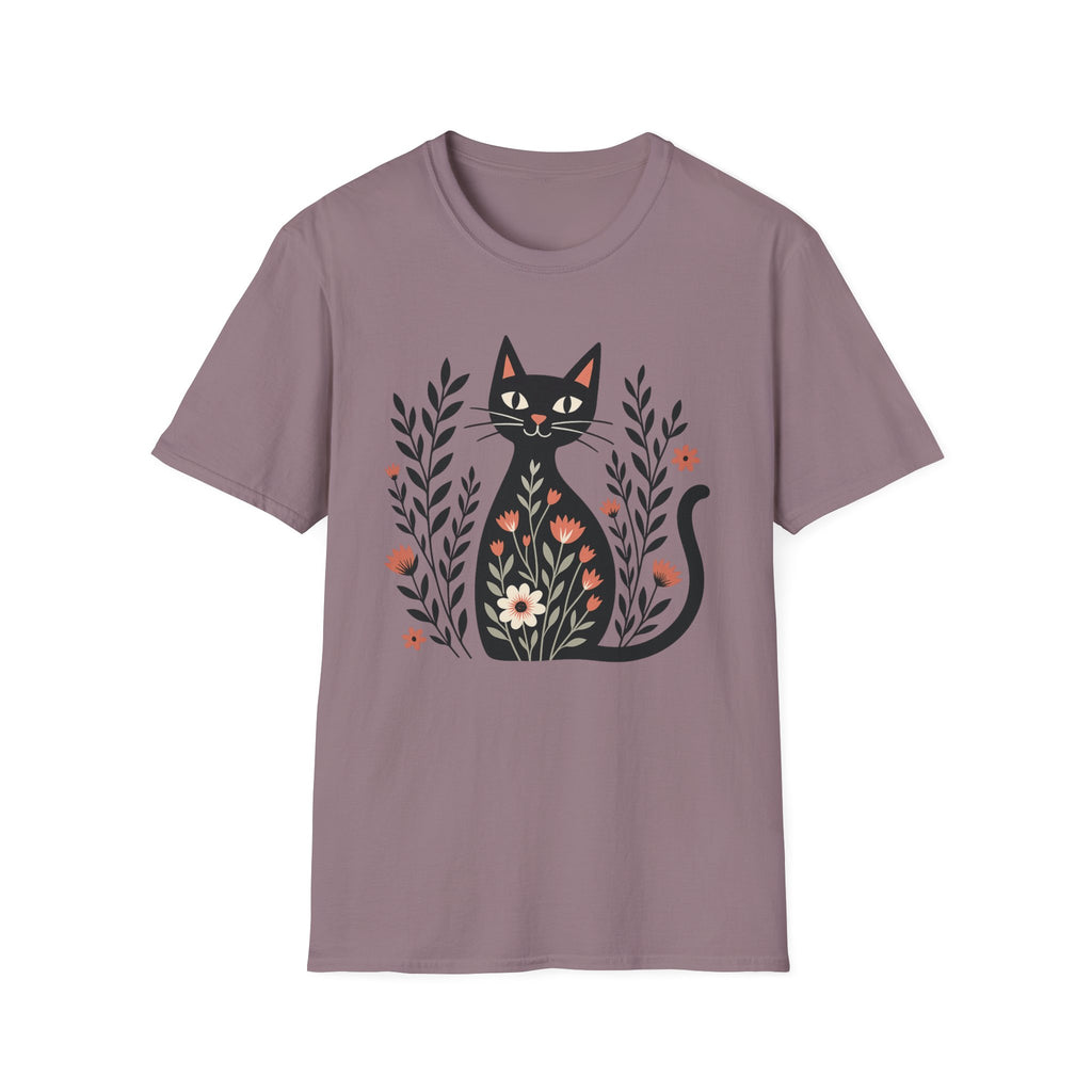 Floral Black Cat T-Shirt