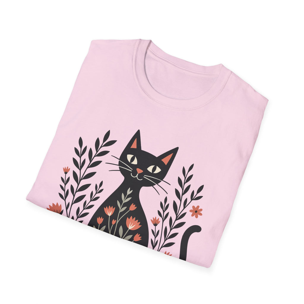 Floral Black Cat T-Shirt