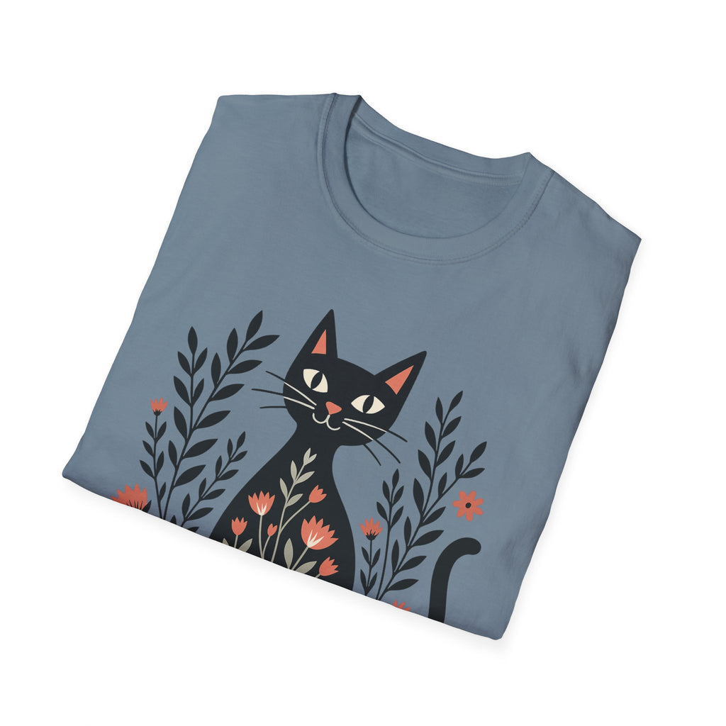 Floral Black Cat T-Shirt