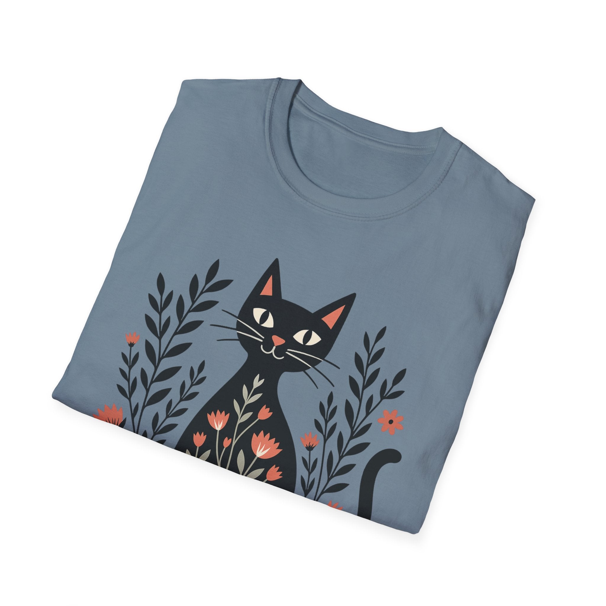 Floral Black Cat T-Shirt