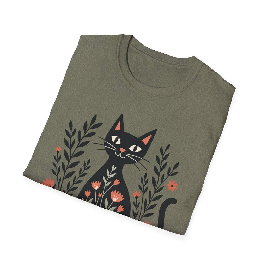 Floral Black Cat T-Shirt