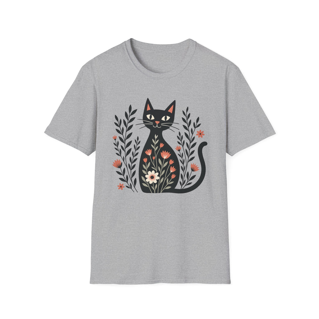 Floral Black Cat T-Shirt