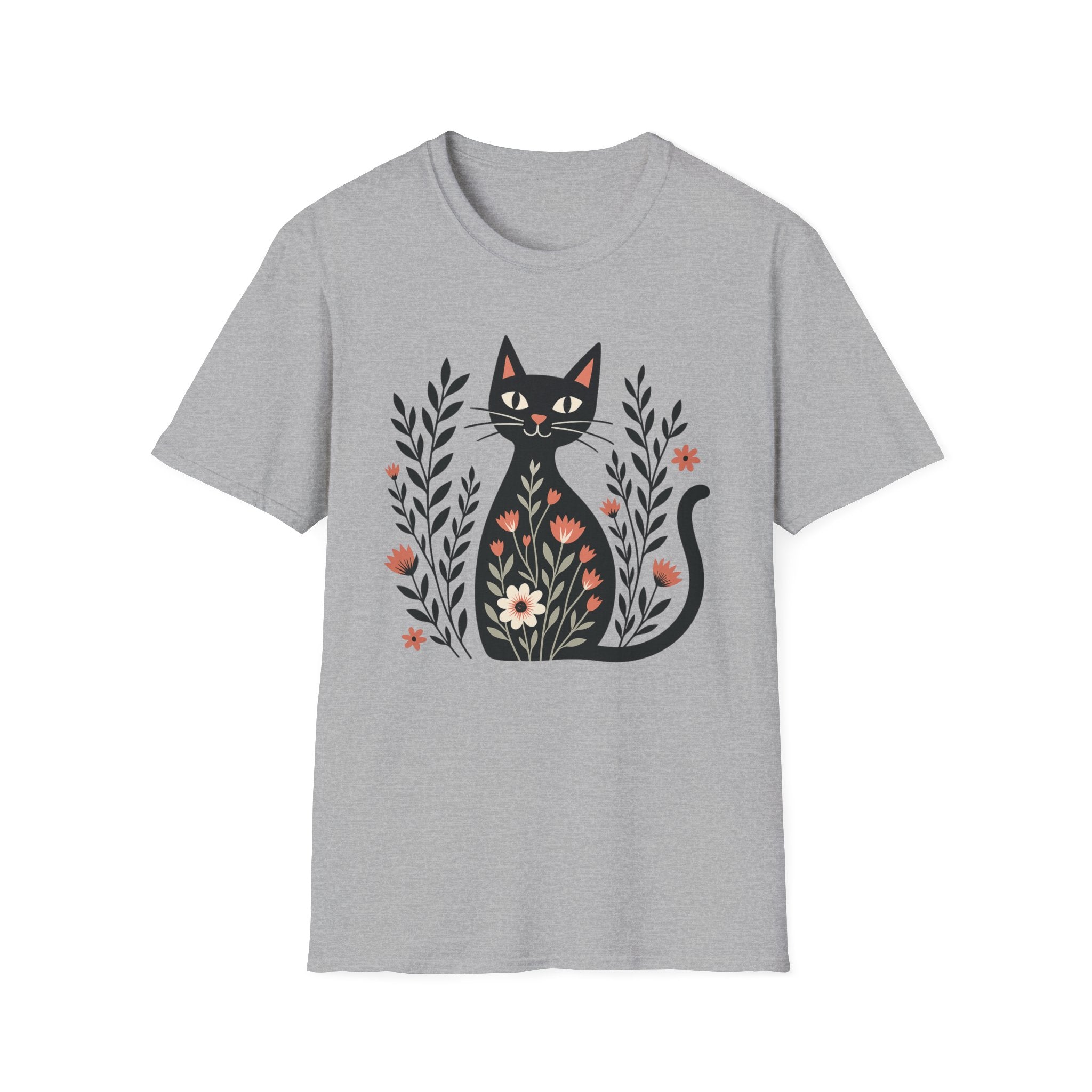 Floral Black Cat T-Shirt