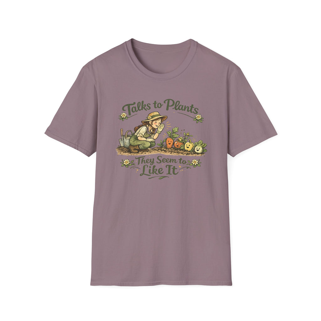 Talks to Plants – They Seem to Like It (Female Gardener) T-Shirt