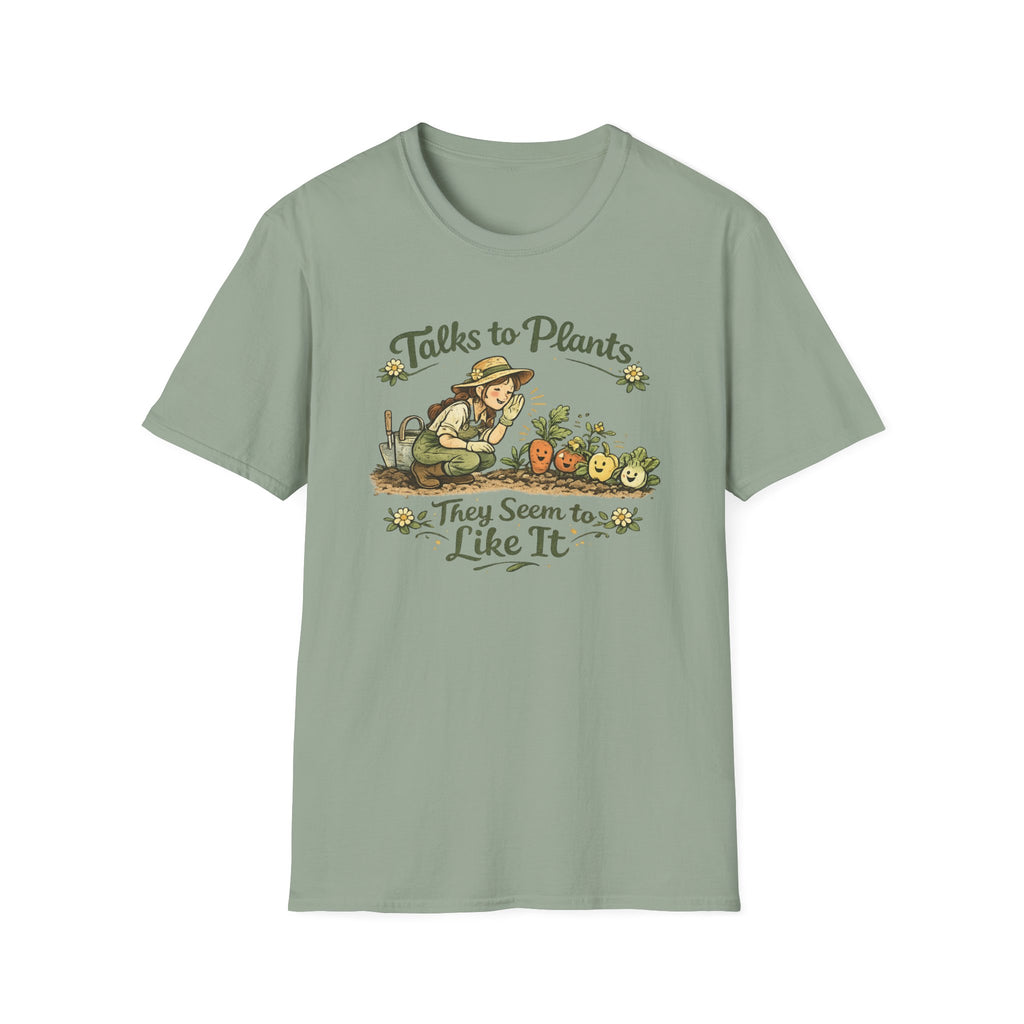 Talks to Plants – They Seem to Like It (Female Gardener) T-Shirt