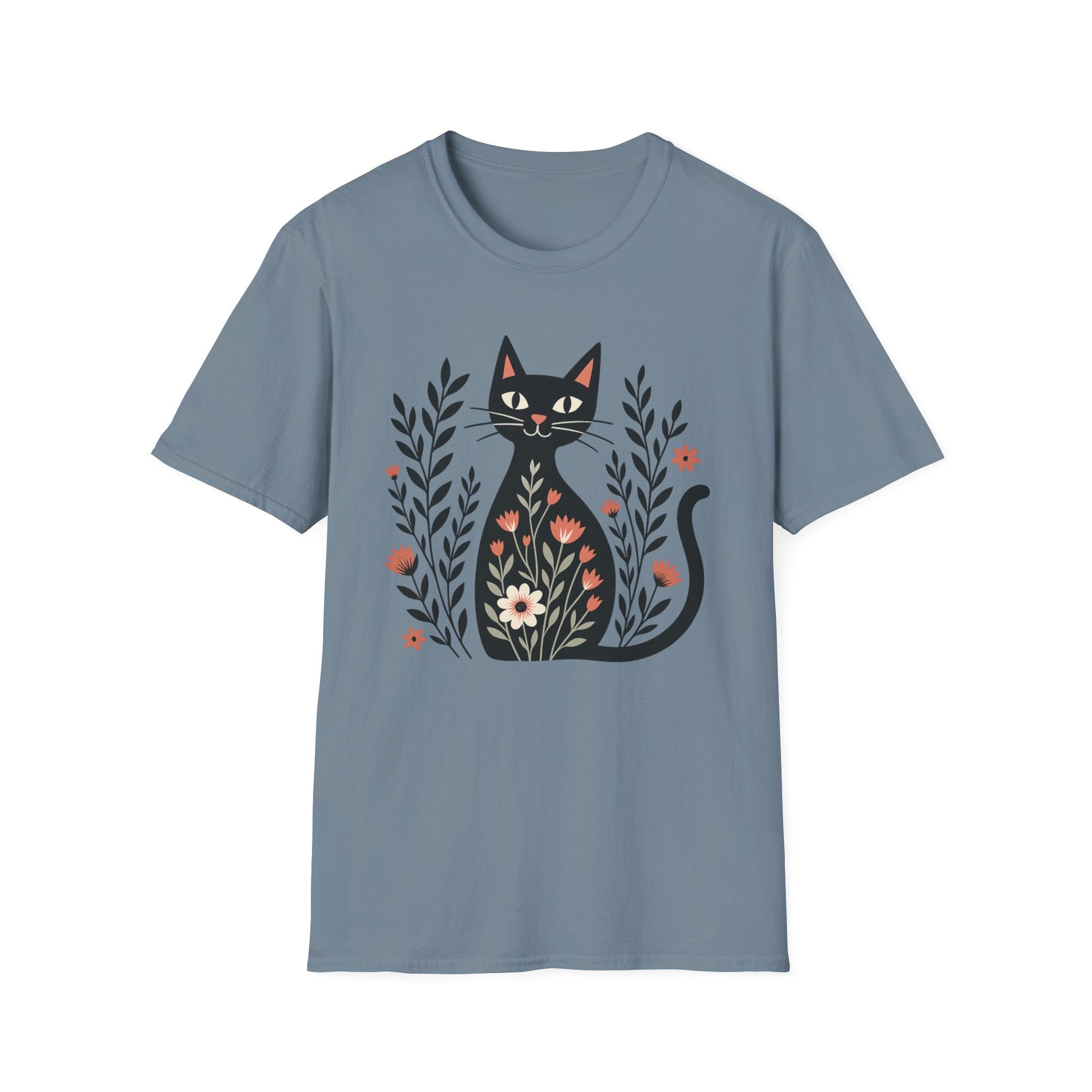 Floral Black Cat T-Shirt