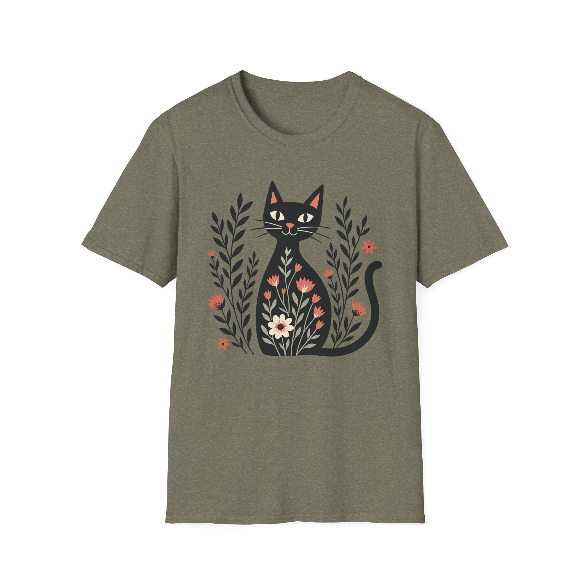 Floral Black Cat T-Shirt