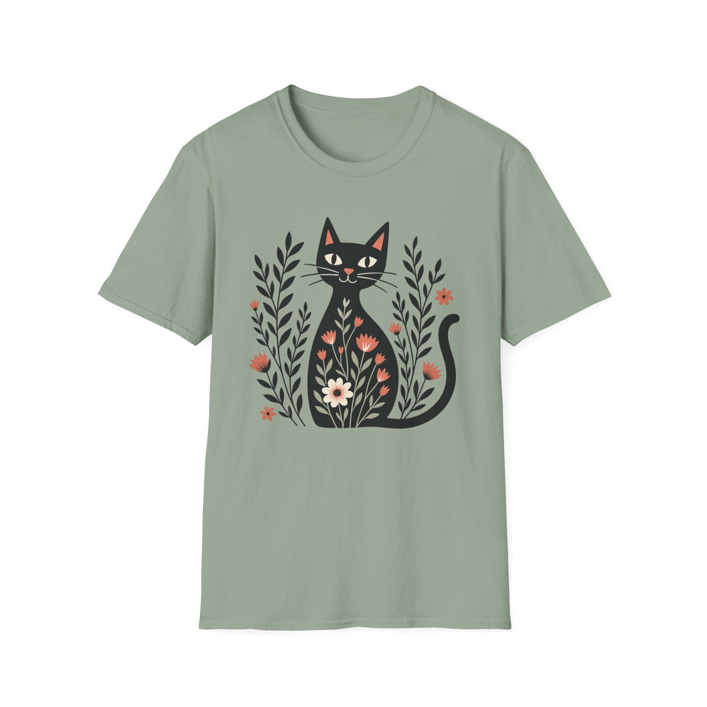 Floral Black Cat T-Shirt