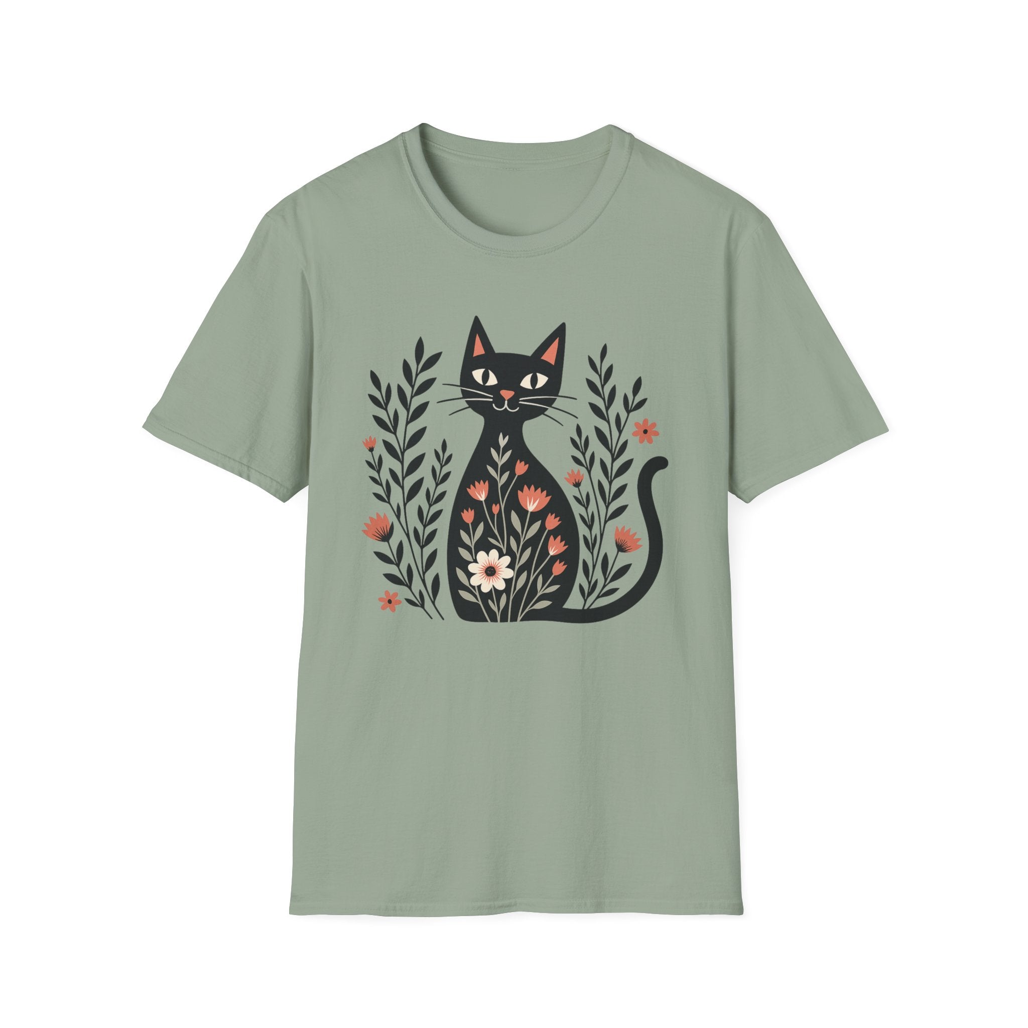 Floral Black Cat T-Shirt