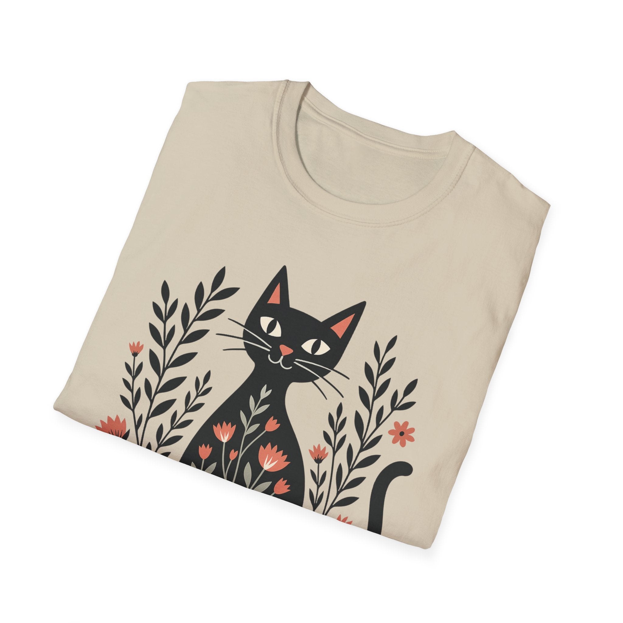 Floral Black Cat T-Shirt